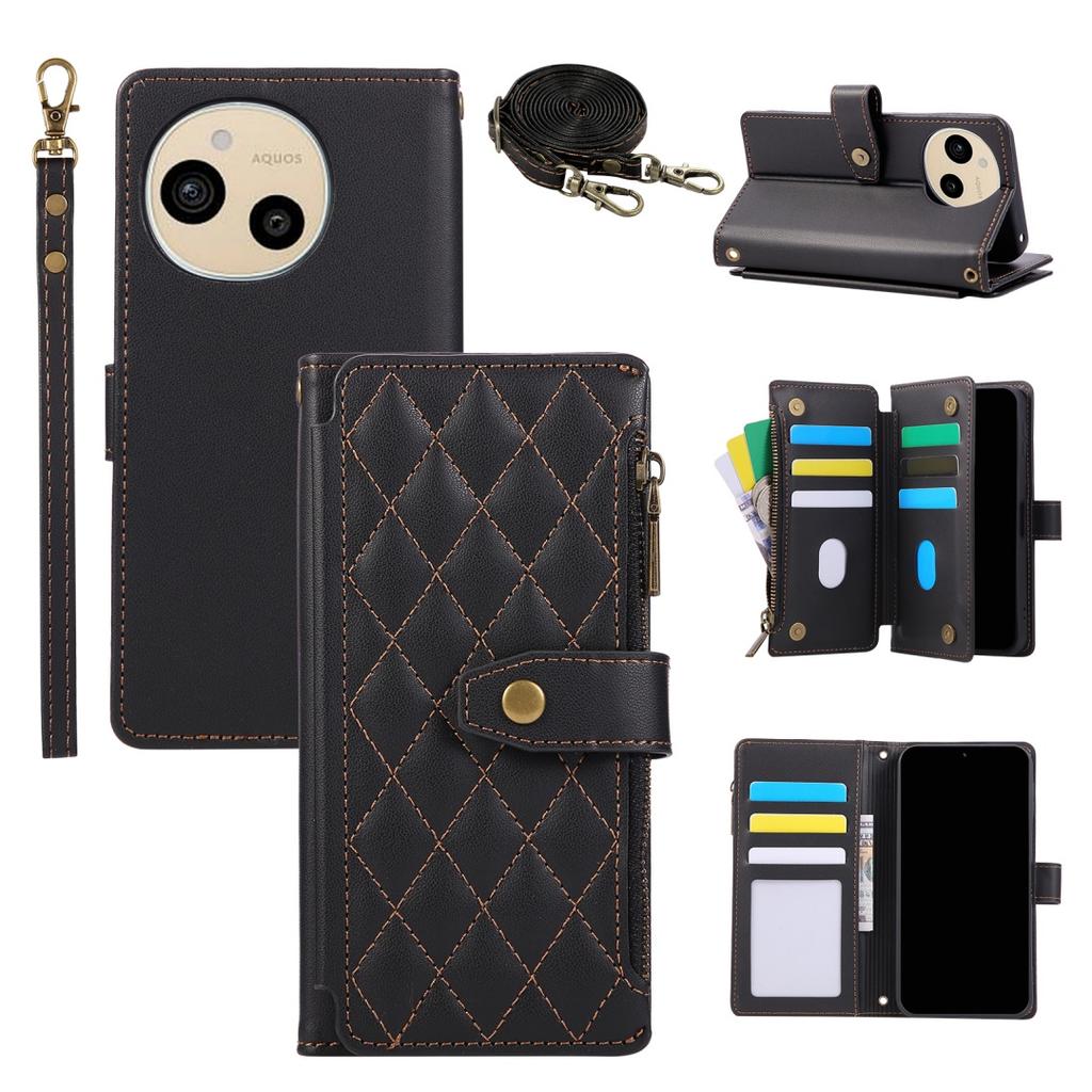 For Sharp Aquos Sense 9 8 7 Plus sense5G Crossbody Multi-Functional Delicate Leather Comfortable Grip Zipper Bag Wallet Case