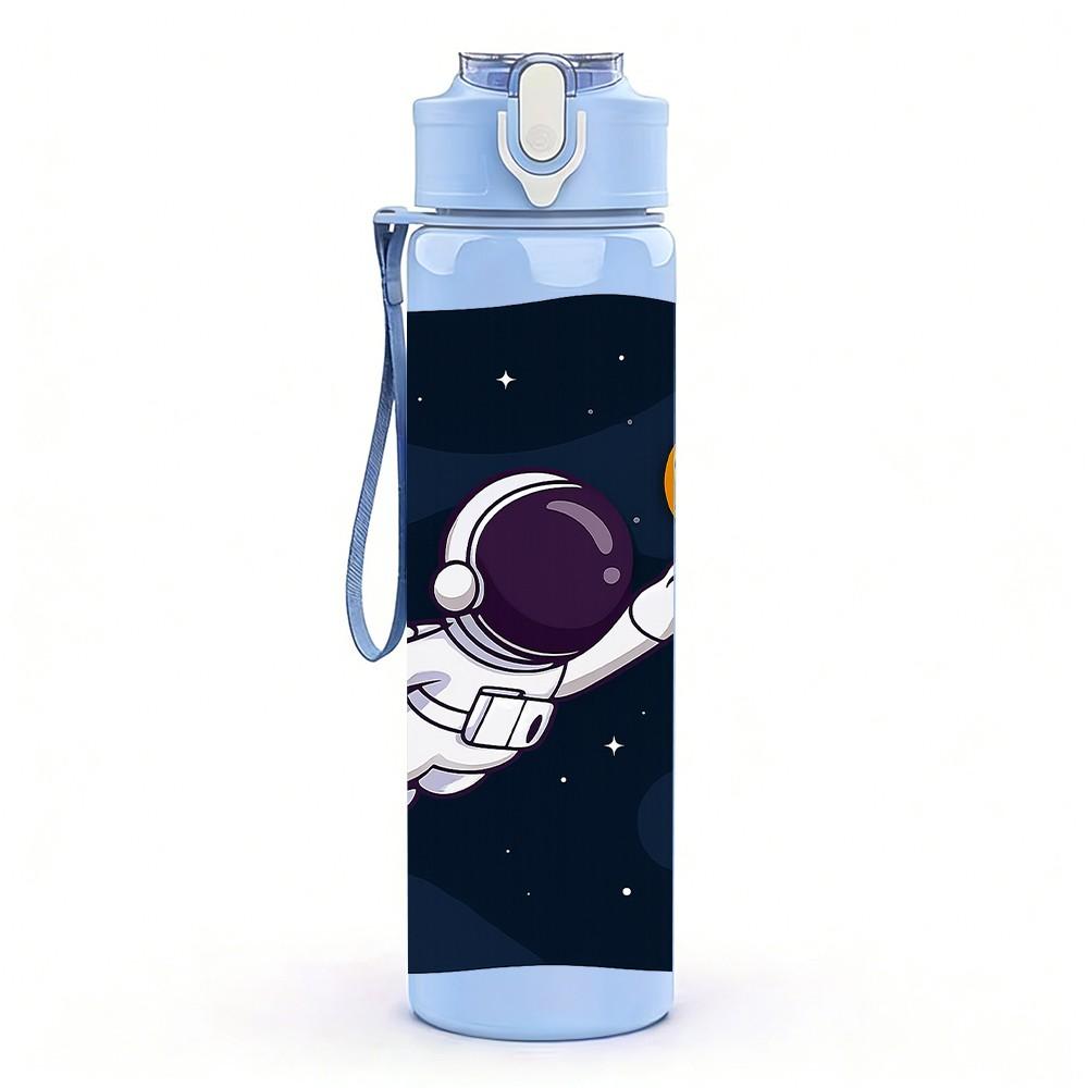 1PC Astronaut Float Outer Space Pattern 750ml Color Plastic Sports Water Bottle Leakproof Flip Straw Lid Suitable for Sports Office Home Use