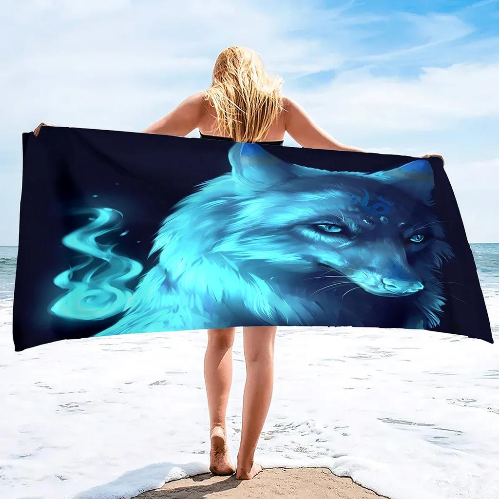 Wolf Beach Towel,Microfiber Bath Towel Gifts for Boys Kids,Funny Animals Sand Free Quick Dry Travel Towels for Men's Pool Sports