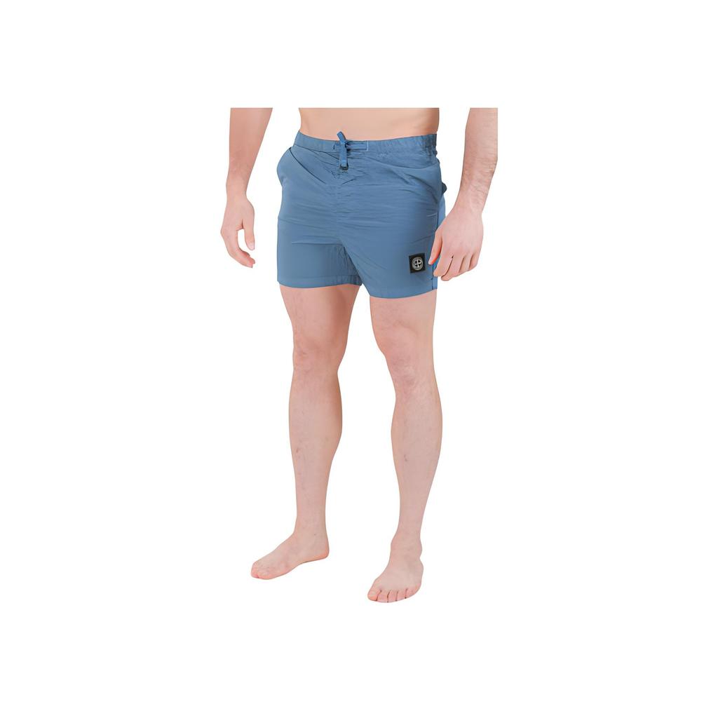 STONE ISLAND Ss22 Solid Color Drawstring Mid-Rise Fitted Swim Shorts Men Swimwear Blue 7615B0643-V0046