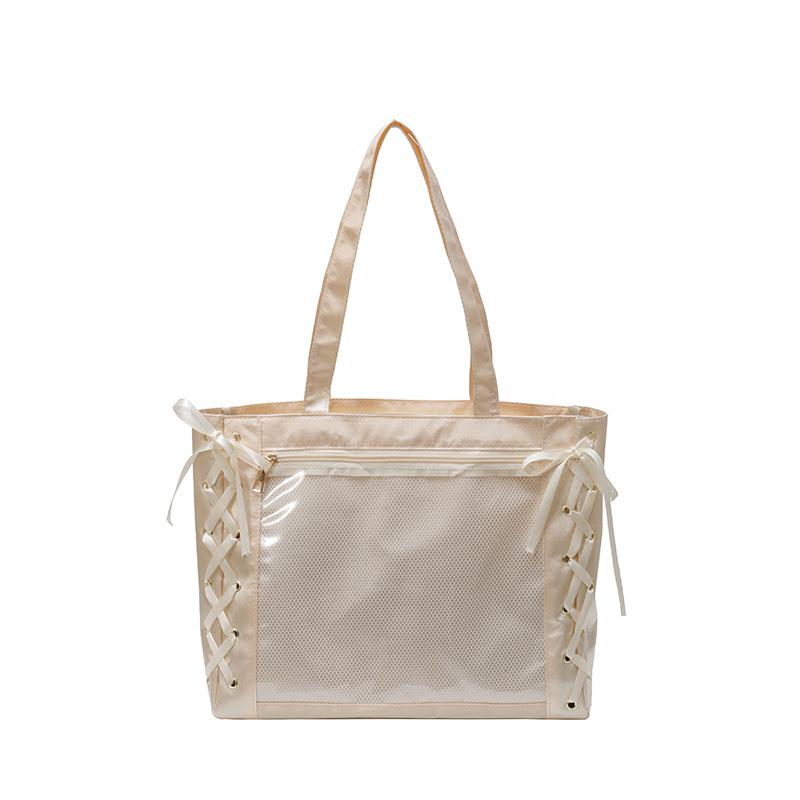 Japanese Pain Bag Ribbon Bow Cute Handbag Large Capacity Bar Transparent Millet One Shoulder Versatile Tote Bag