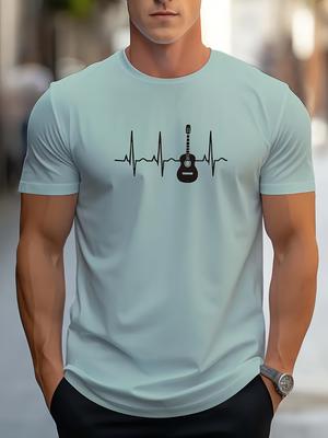 Men's Crew Neck T-shirt, Electric And Heartbeat Pattern Summer Top For Casual And Street Wear
