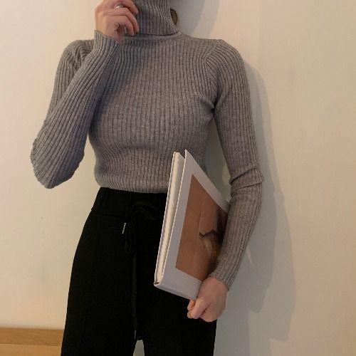 Women's Turtleneck Base Layer Autumn Winter Sweater Slim Fit Knitted Versatile Top