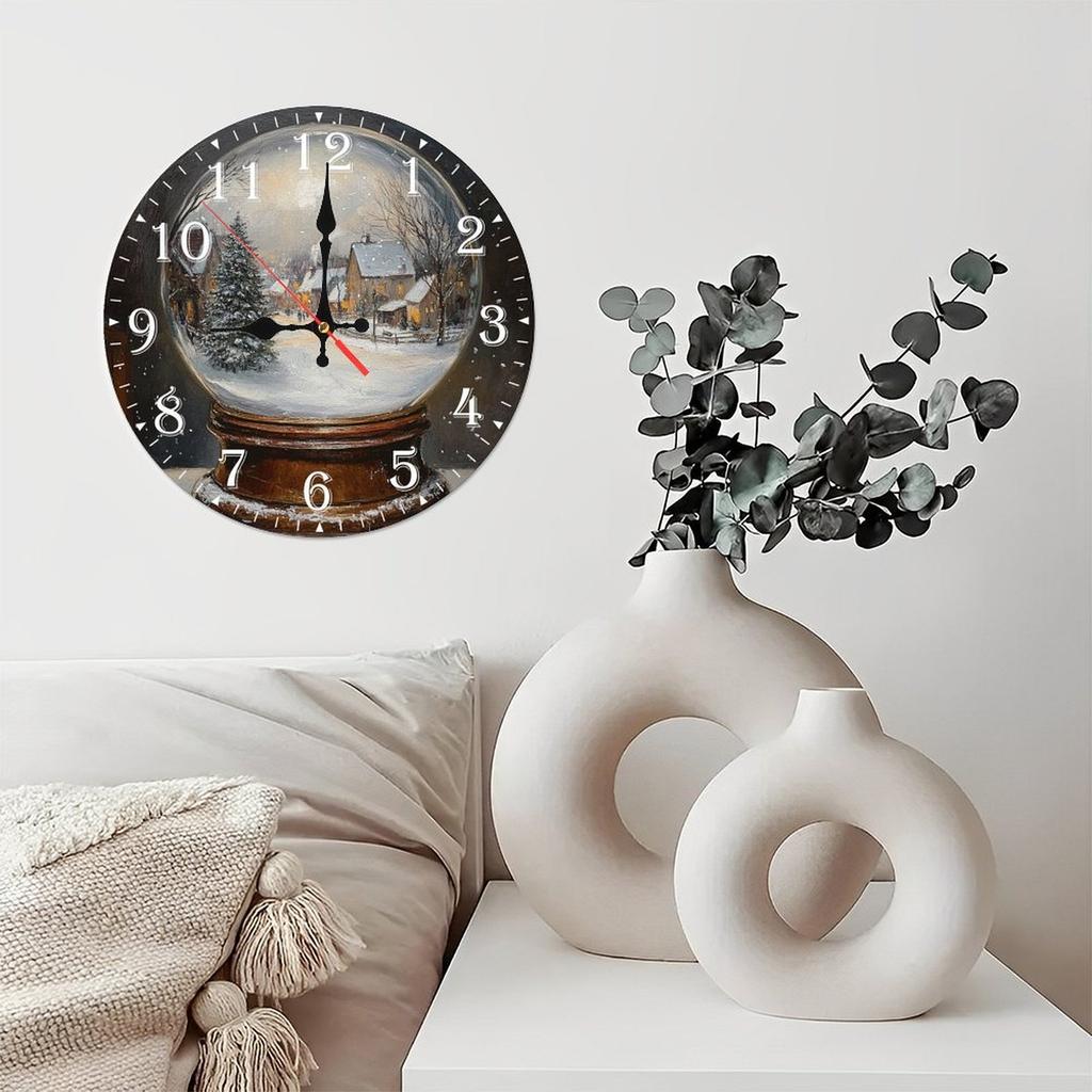 25cm Round Wood Wall Clock with Magnetic Chalkboard Center