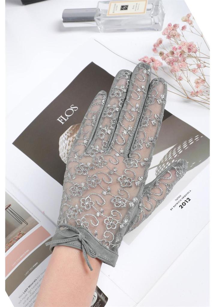 Guanti in Pelle di Pecora con Pizzo da Donna, Protezione Solare Estiva, Fiocco Carino, Touchscreen, Stile Coreano, per Guidare e Andare a Cavallo