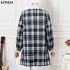 VONDA Elegant Women Casual Long Sleeve Lace Bow Knot Plaid Print Ruffled Dress