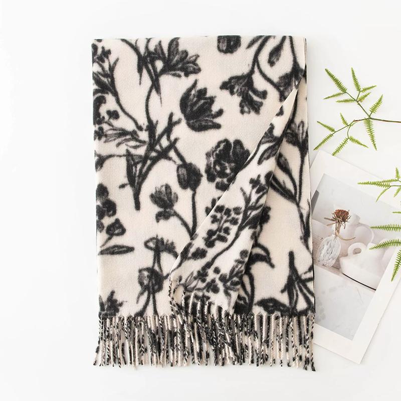 WTEMPO Retro Autumn Winter Printed Thick Warm Tassel Scarves Christmas Casual Versatile Cold-prood Windproof Outdoor Shopping/Commuting Scarf Shawls