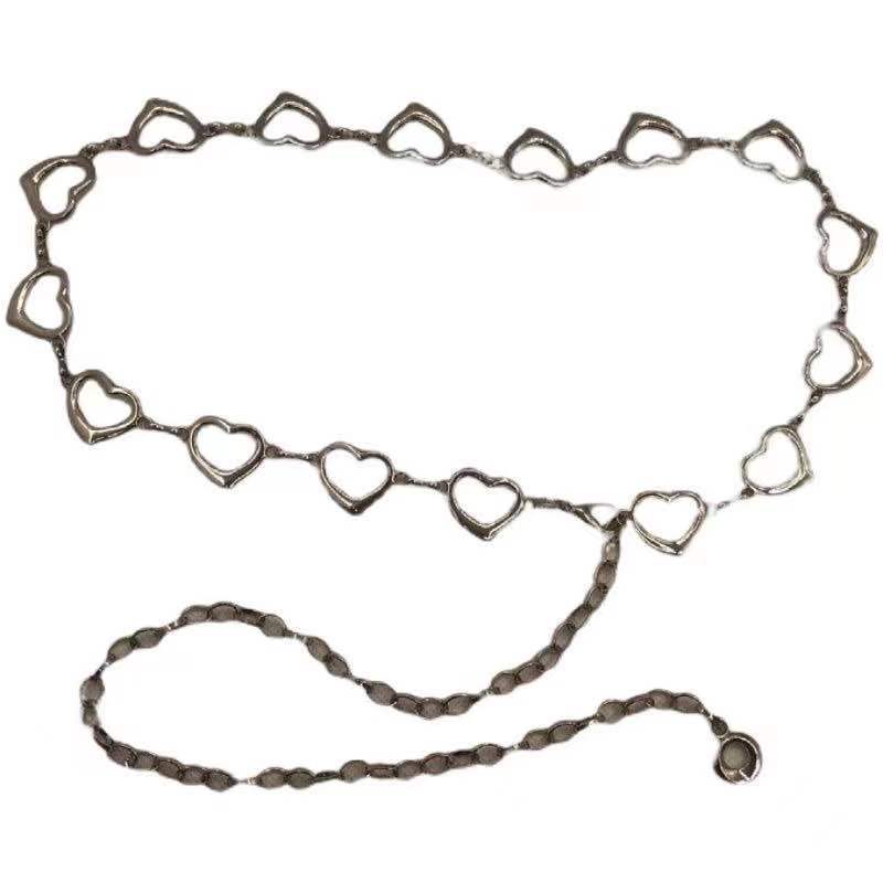 Chaîne de taille en métal amour européen et américain pour femmes, ceinture polyvalente, baume décoratif pour robe, jupe moulante, jupe, chaîne de jupe