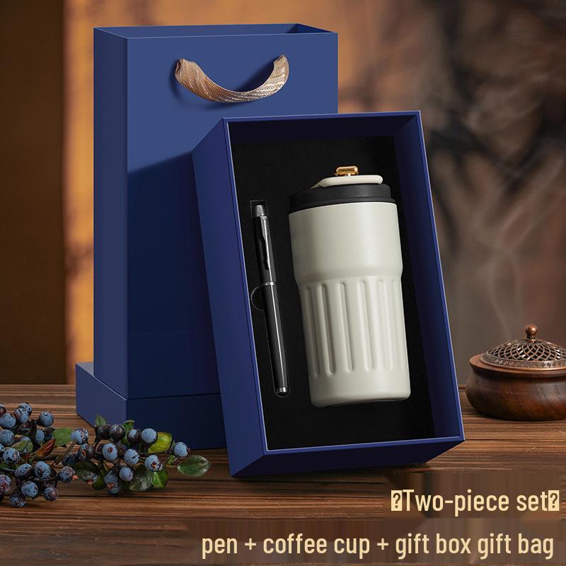 National Style Wood Pen Holder Gift Set: Creative Office Storage Box & Thermos Cup, Customizable Logo
