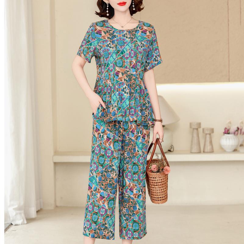 Women's Plus Size Printed 2-Piece Set – Casual Short Sleeve Summer Outfit (XL-5XL)
