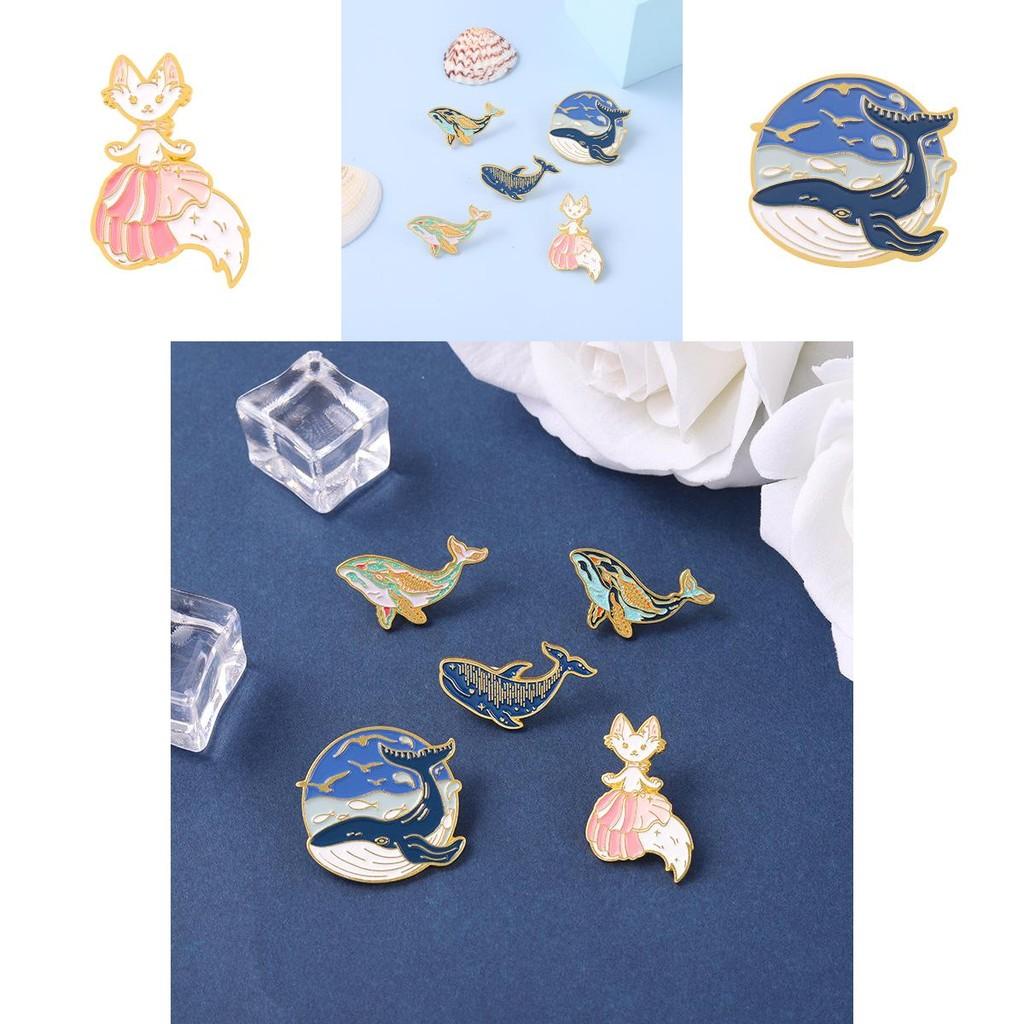 Stylish Ocean Series Cat Whale Brooch Metal Badge Unique Animal Pin For All