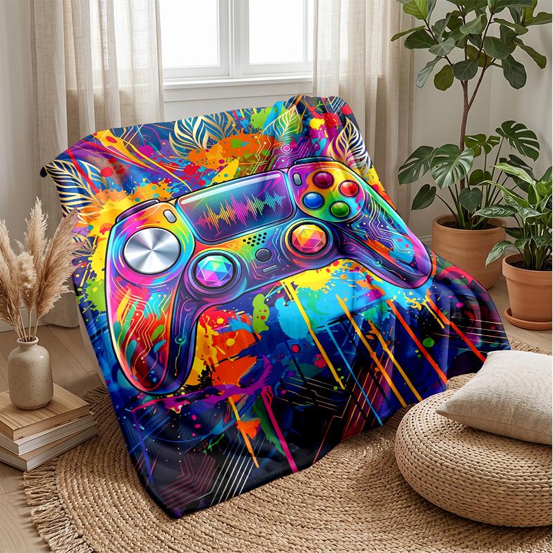 Vibrant Gaming Controller Art Theme blanket Lightweight Warm Flannel Blanket Decorative Throw Blanket for Home Decoration
