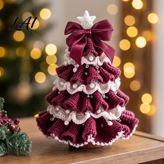 Decorative Yarn Tree for Bookshelves DIY Crochet Christmas Kit Beginner-Friendly Xmas Craft Kit with Bow Handmade Fairy Tale Project And Faux