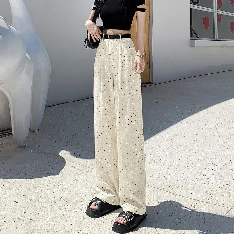 Women s Summer Beige Polka Dot High Waist Wide Leg Pants S абрикосовый