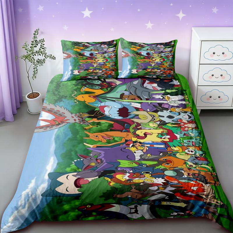 Pikachu Duvet Covers Pokemon Kids Cartoon Bedding Set Quilt Cover Twin Full Bedroom Bed Decor for Teens Best Gifts Comfortable