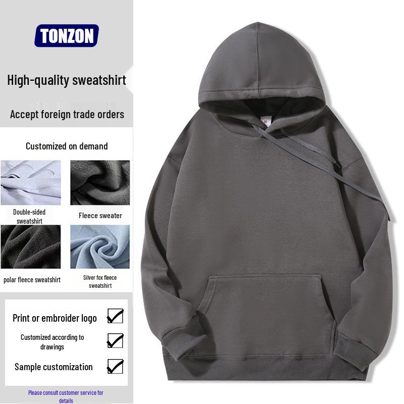 

Plus Size Heavyweight Fleece-Lined Hooded Sweatshirt - European & American Style, Thickened Fleece, Round Neck, Class Uniform Jacket M