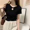 Summer Sexy Hollow Button Knitted Short Sleeved T-shirt with Women's Design Sense Short Style Interior Look Thin Bottom Shirt Top