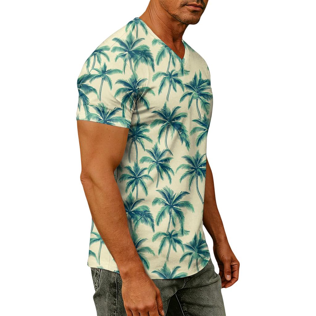 T-shirt da uomo alla moda con stampa, scollo a V, maniche corte