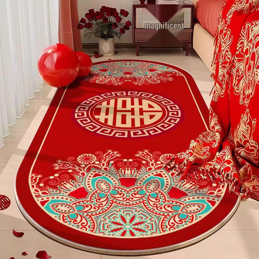 Newlywed Bedroom Crystal Velvet Rug: Red Carpet, Coffee Table & Bedside Mat, Dirt-Resistant