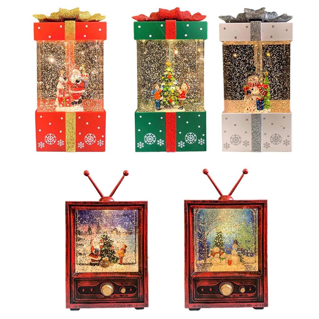 Christmas Music Box Lantern Tree Scene Glittering Snowing Toy for Desktop Home Decor