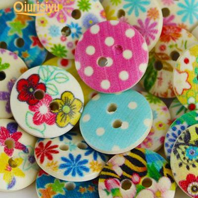 100pcs Wooden Round Cherry pattern Buttons 2-holes sewing scrapbooking 15mm
