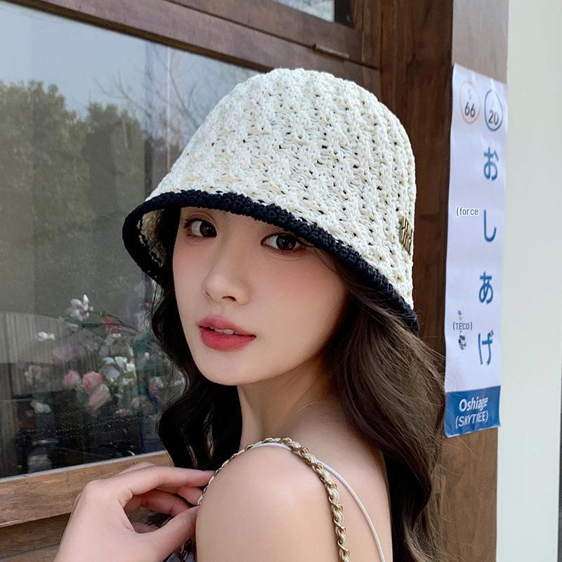 

Жіночий дихаючий капелюх від сонця з плетеної паперової соломи - капелюх-відро в корейському стилі для подорожей та пляжного сонцезахисту. 56-58cm