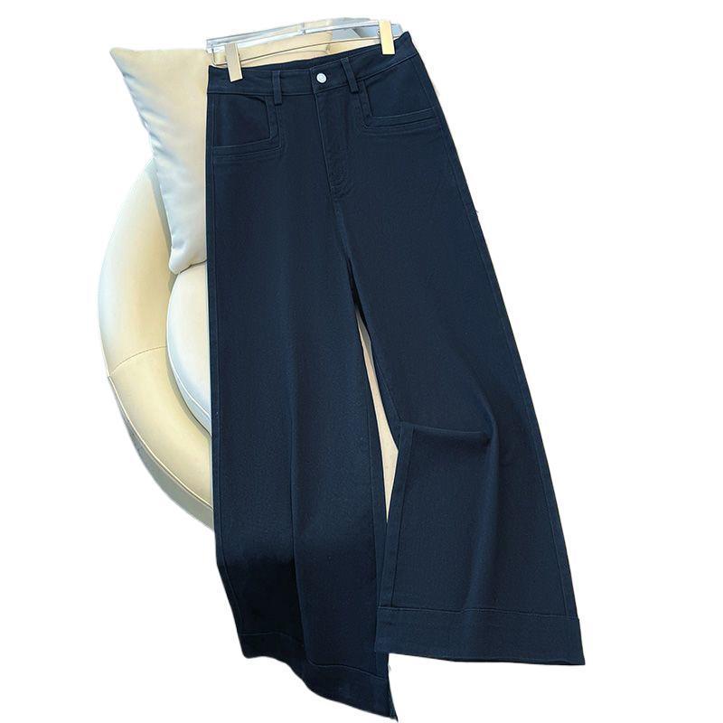 Women's Fleece-Lined Wide-Leg Pants: Solid Color, New Autumn/Winter Straight-Leg Petite Jeans.