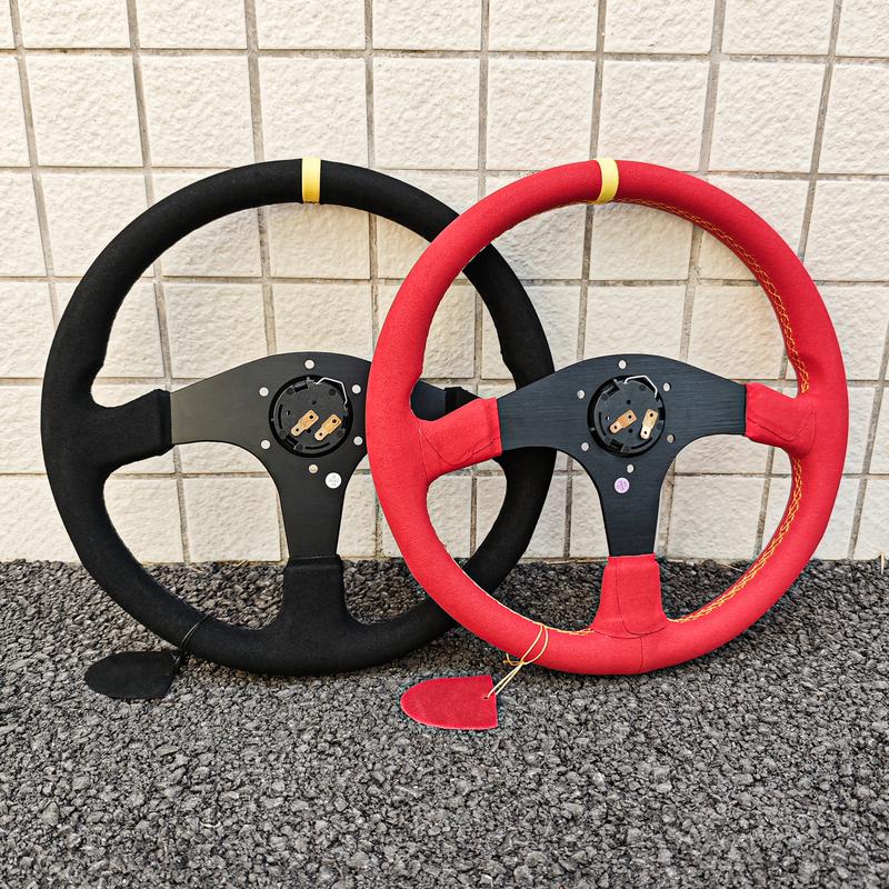 JDM Modified Style Suede Steering Wheel 14inch Flat Dish Racing Tuning Steering Wheel for Universal