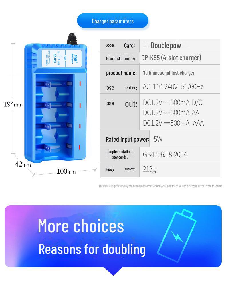 Double NiMH Rechargeable Battery Set with Intelligent Light, 1.2V 10000mAh for Water Heater