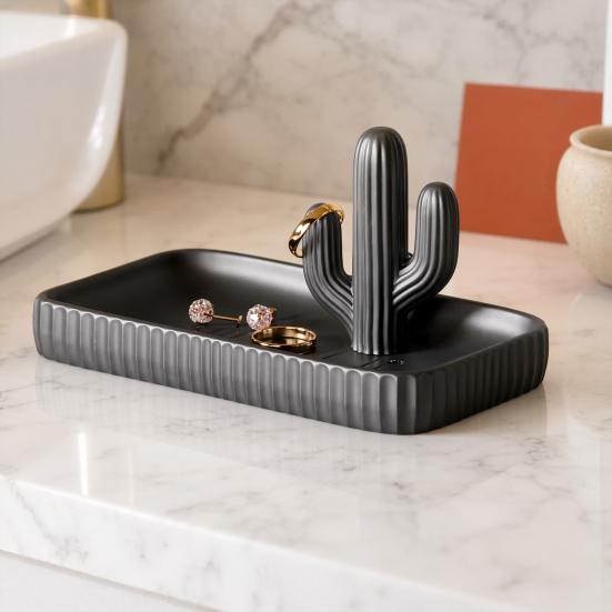 Artistic Jewelry Display 3D Printed Cactus Tray, Ring Dish, Entryway Table Trays, Decorative Trinket Holder Organizer Tray for Rings Necklaces