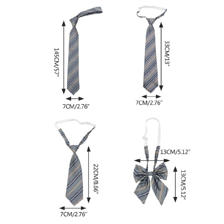 Adjustable Pre-Tied Necktie Gray Striped Korean Japanese College Uniform Bowtie