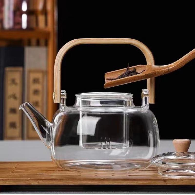 High Temp Resistant Glass Teapot with Bamboo Handle for Boiling Water & Brewing Tea - Complete Tea Set