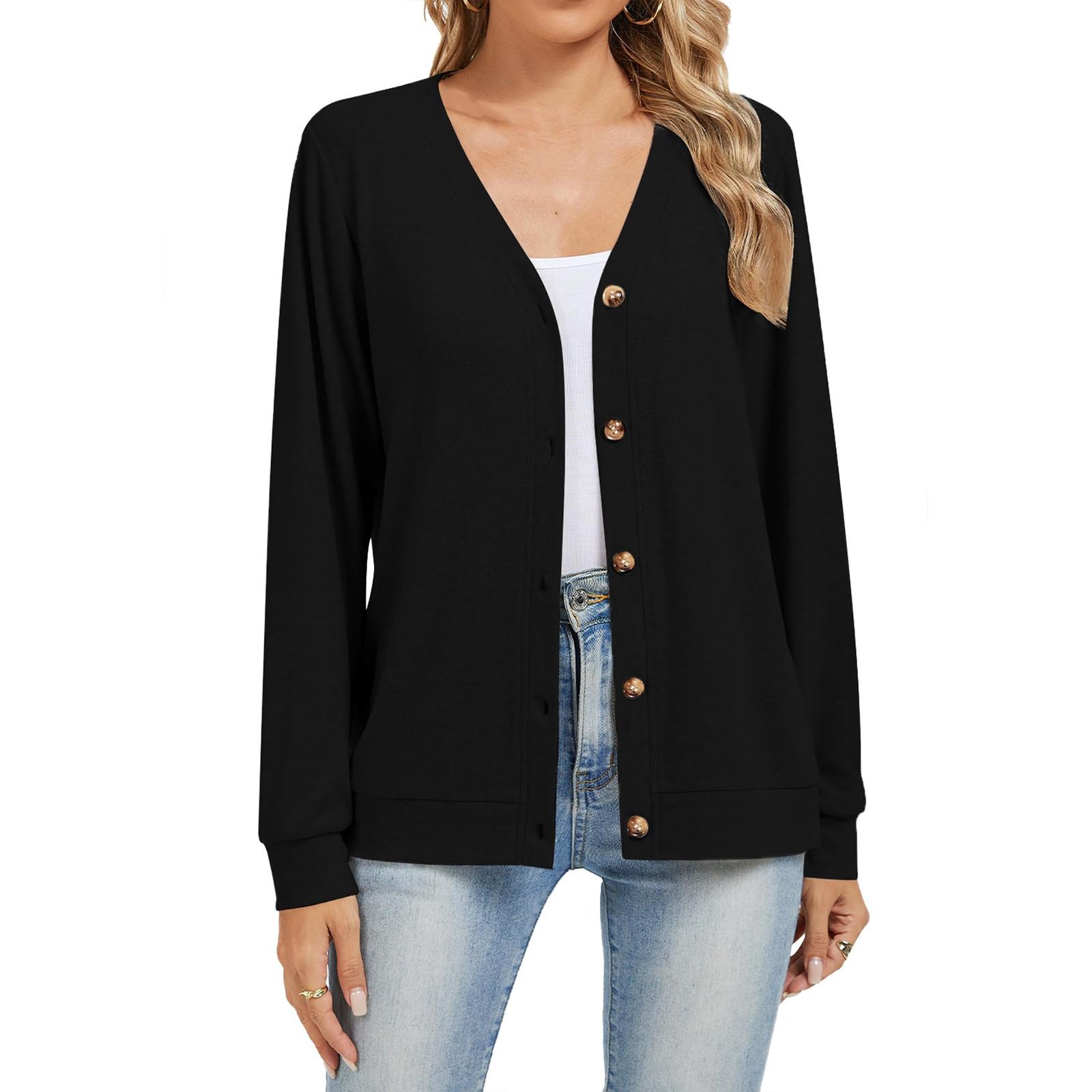 

Женский модный повседневный кардиган на пуговицах однотонной расцветки L чёрный