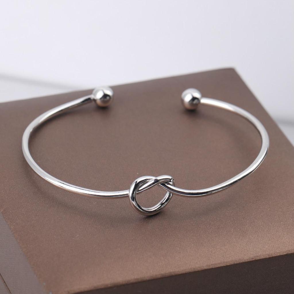 Minimalist Heart Knot Twisted Line Open Cuff Bracelet for Women