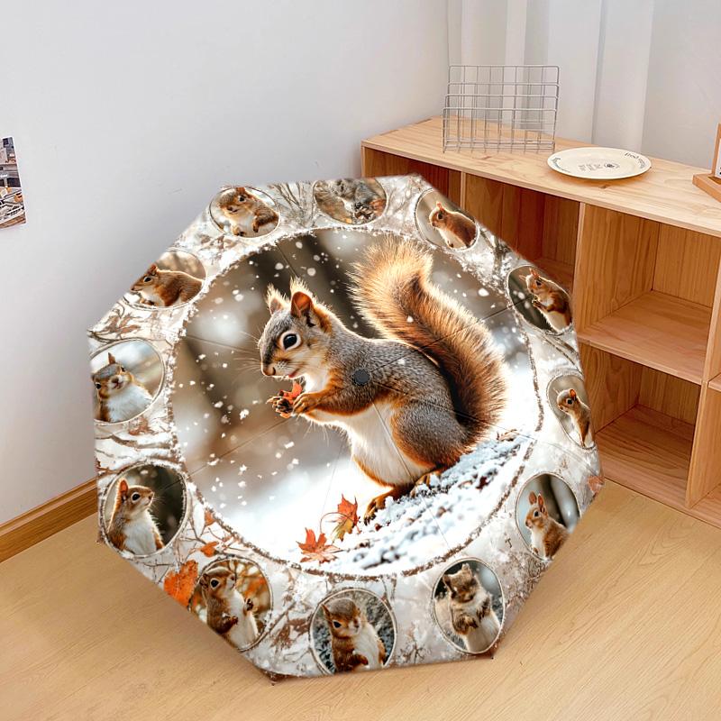 1 PC Automatic Folding Umbrella - Squirrel Pattern, Portable & Foldable Design with 8 Ribs, Christmas Birthday Gifts