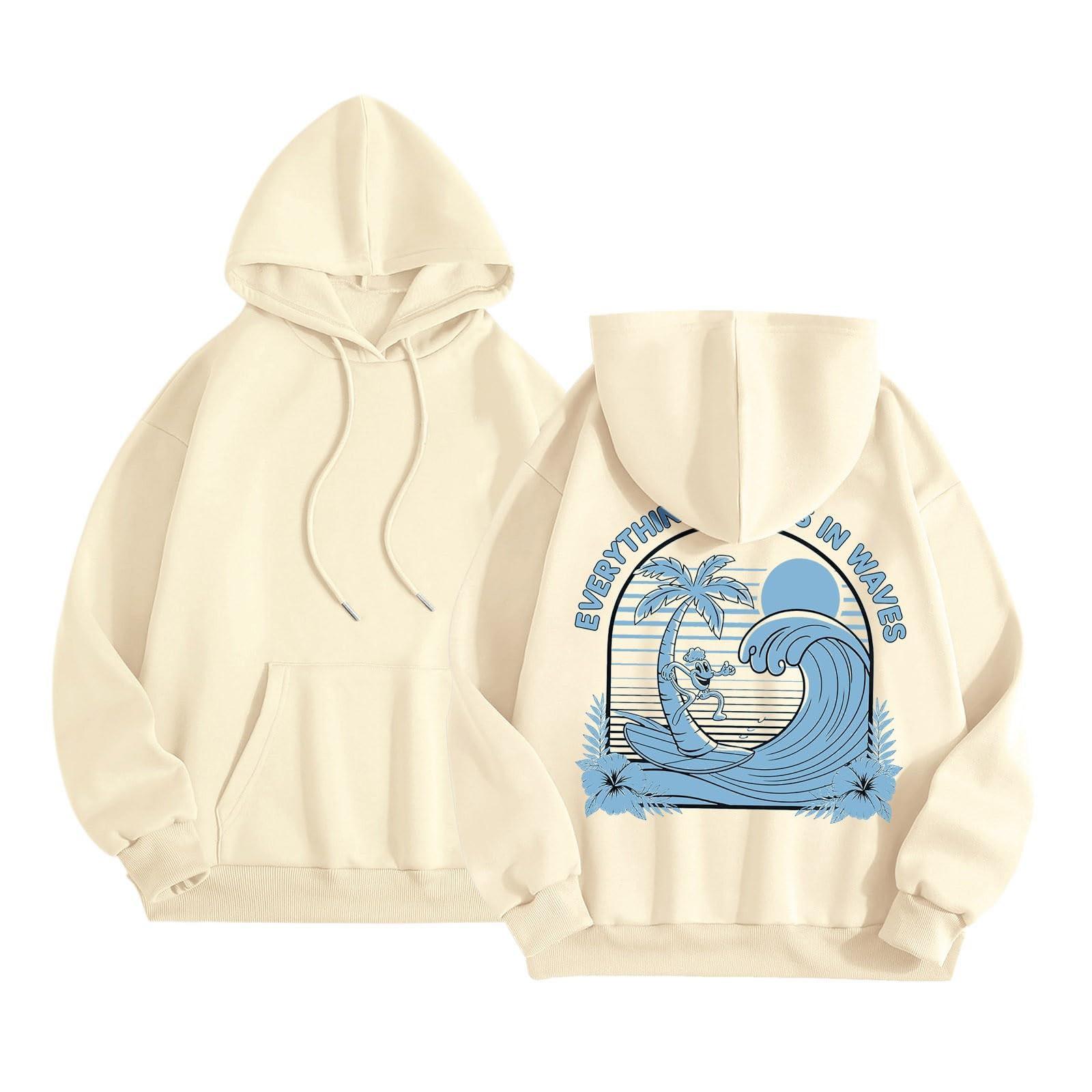 Женская модная толстовка с длинным рукавом, принтом букв, капюшоном, завязками, большим карманом, толстовка сверху L бежевый