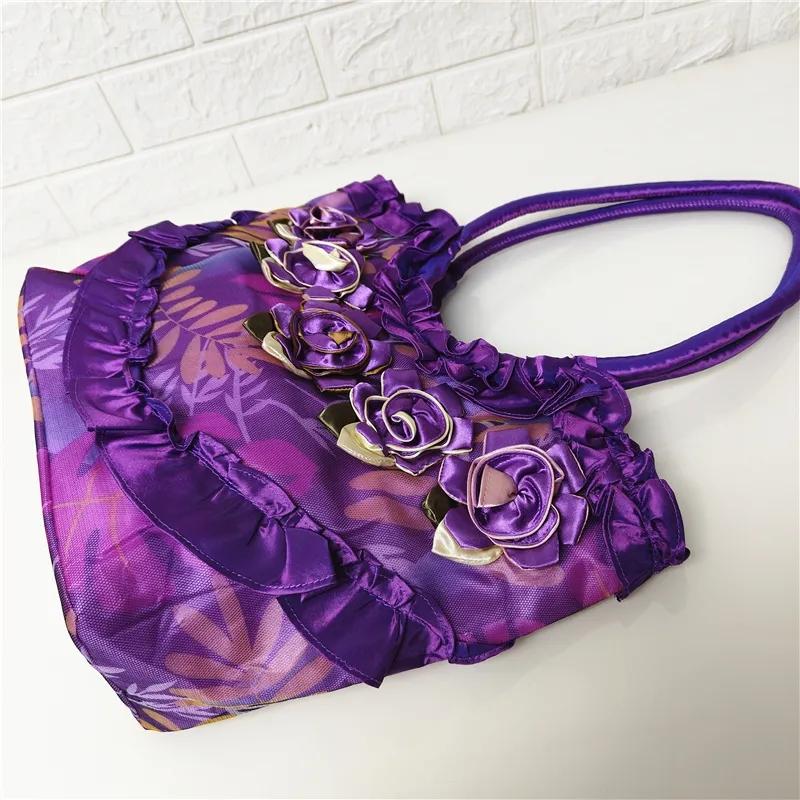 WTEMPO Duża pojemność pojedyncze torby na ramię damskie ręcznie robione torebki kwiatowe torby etniczne Hanfu torby z jedwabiu