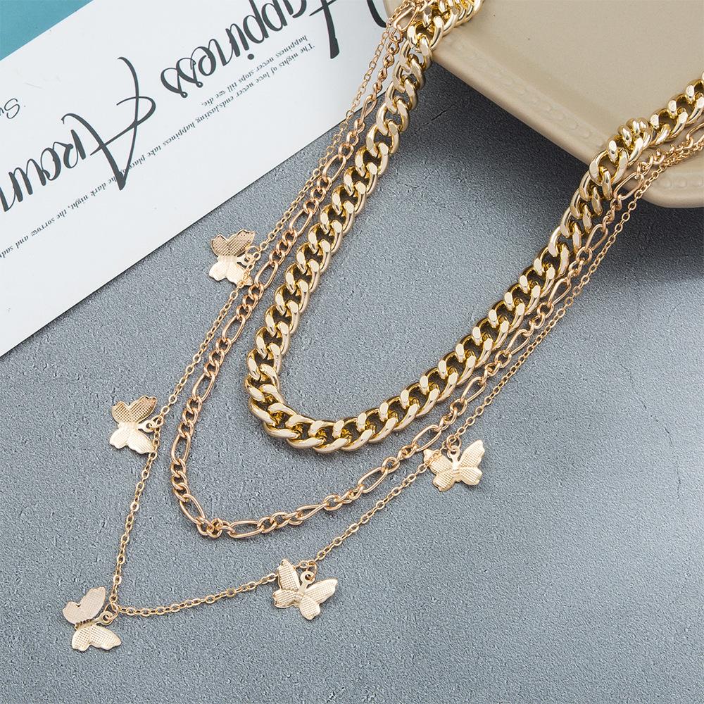 In multi-layer metal butterfly necklace, fashion thick chain necklace Internet celebrities with collarbone chain women