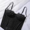 Conjunto de Sujetador de Encaje Francés Sexy Malla Ultradelgado Lencería para Mujer Conjunto de Tops de Verano con Tirantes Ropa Interior Moldeadora Negra Sujetadores con Conjuntos de Tanga