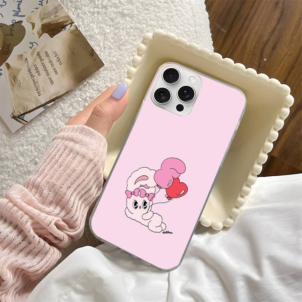 

Lovely Cartoon Esthers Bunny For iPhone 14 Pro Max 13 17 11 16 12 15 Air Plus Satin Colorful Phone Case iPhone 16 pro
