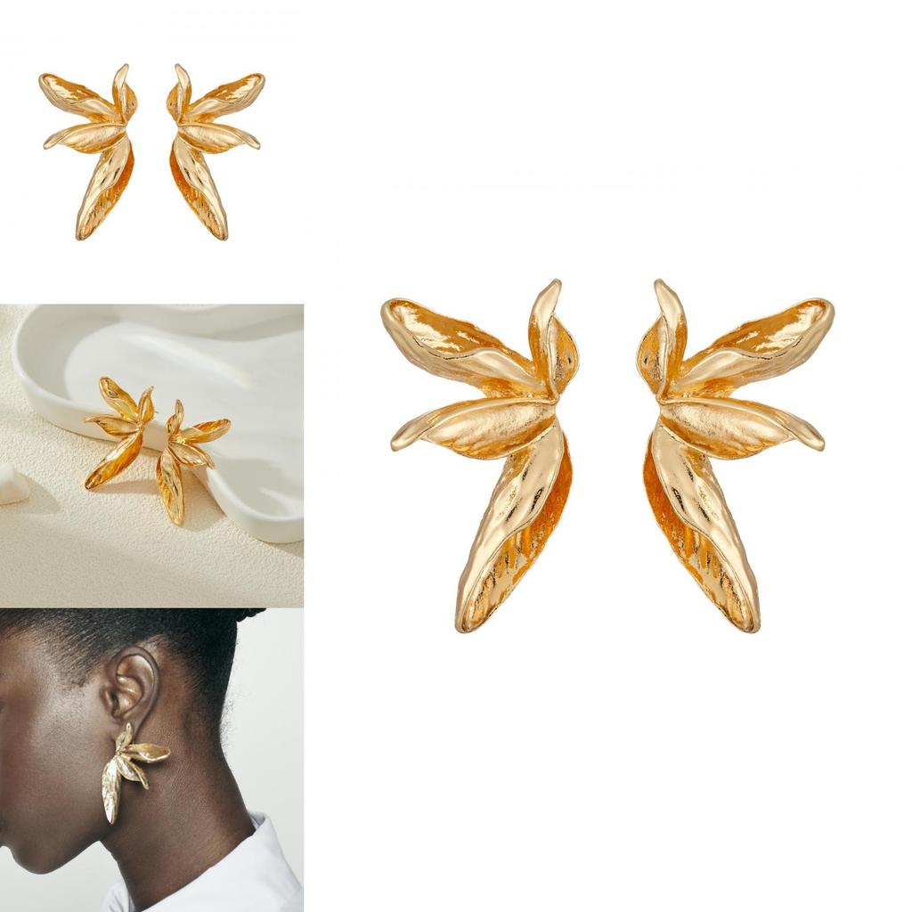 Luxurious Gold And Silver Vintage Floral Leaf Stud Earrings For Women With Plant Motifs