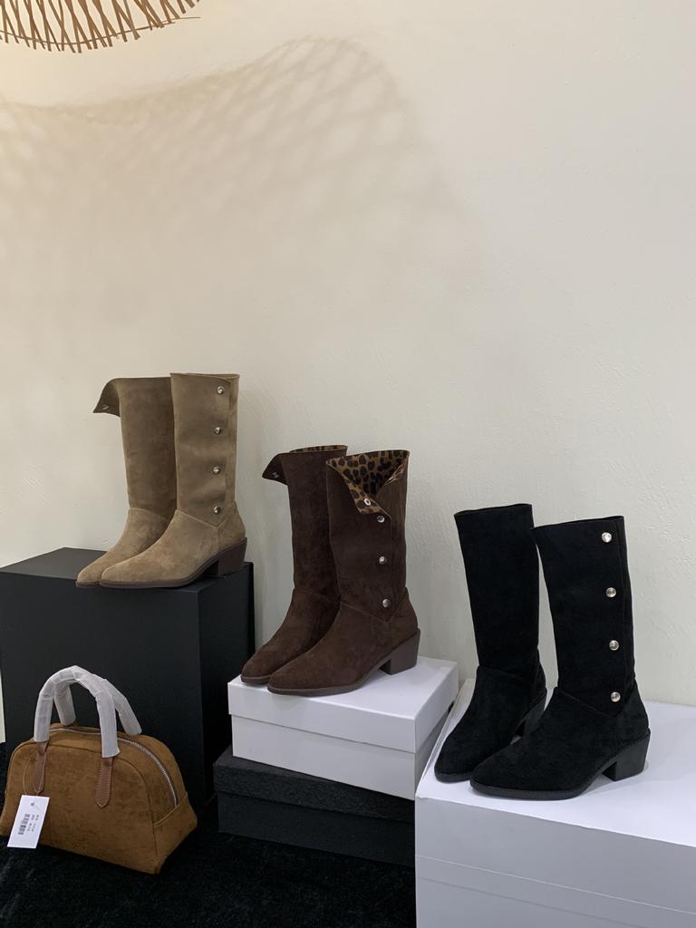 Short Boots Women's Thick Heel French Niche Folded Western Short Boots Women's 2025 Autumn and Winter Pointed Thick Heel Thin Fashion Boots