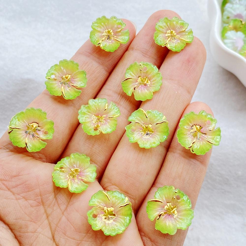 10pcs 3D Shiny Colorful Acrylic Flower Flat-Back Single-Hole , Suitable for Scrapbook DIY Jewelry Craft