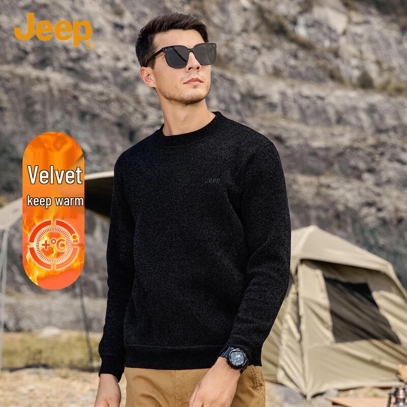 

JEEP Men s Embroidered Fleece-Lined Pullover Sweater L