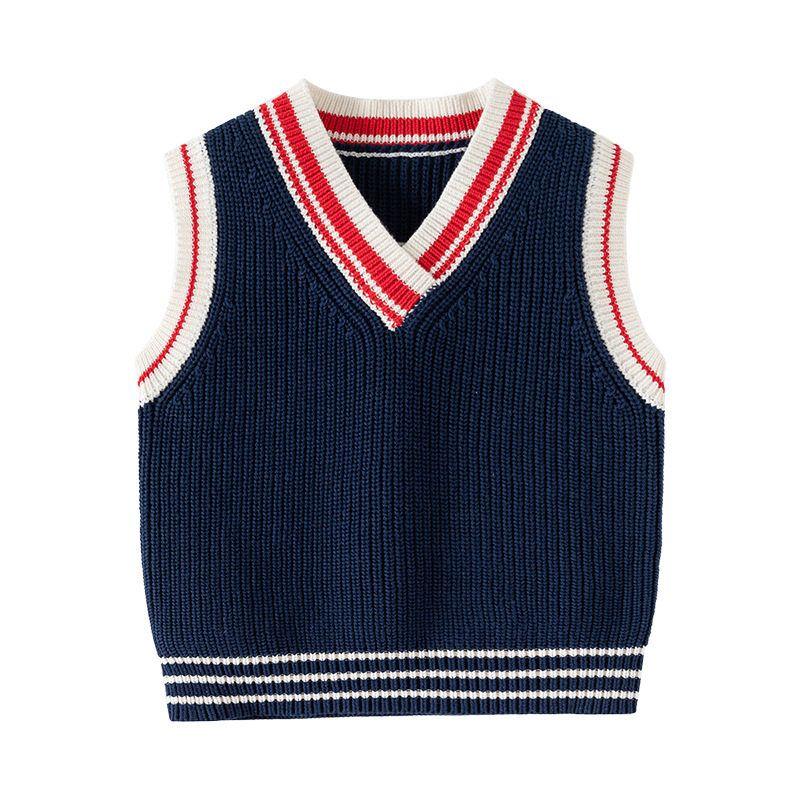 Children's Pullover Sweater for Spring and Autumn, Boys' Pure Cotton Sleeveless Vest, Baby Boy's V-Neck Knitted Vest