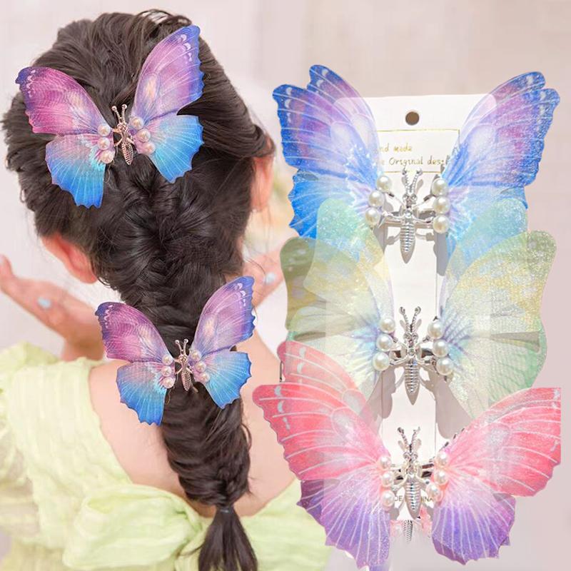 Colorful Glitter Big Butterfly Hair Clip Beautiful Moving Wings Pearl Hairpin For Girls Sweet Hairgrip Barrette Hair Accessories