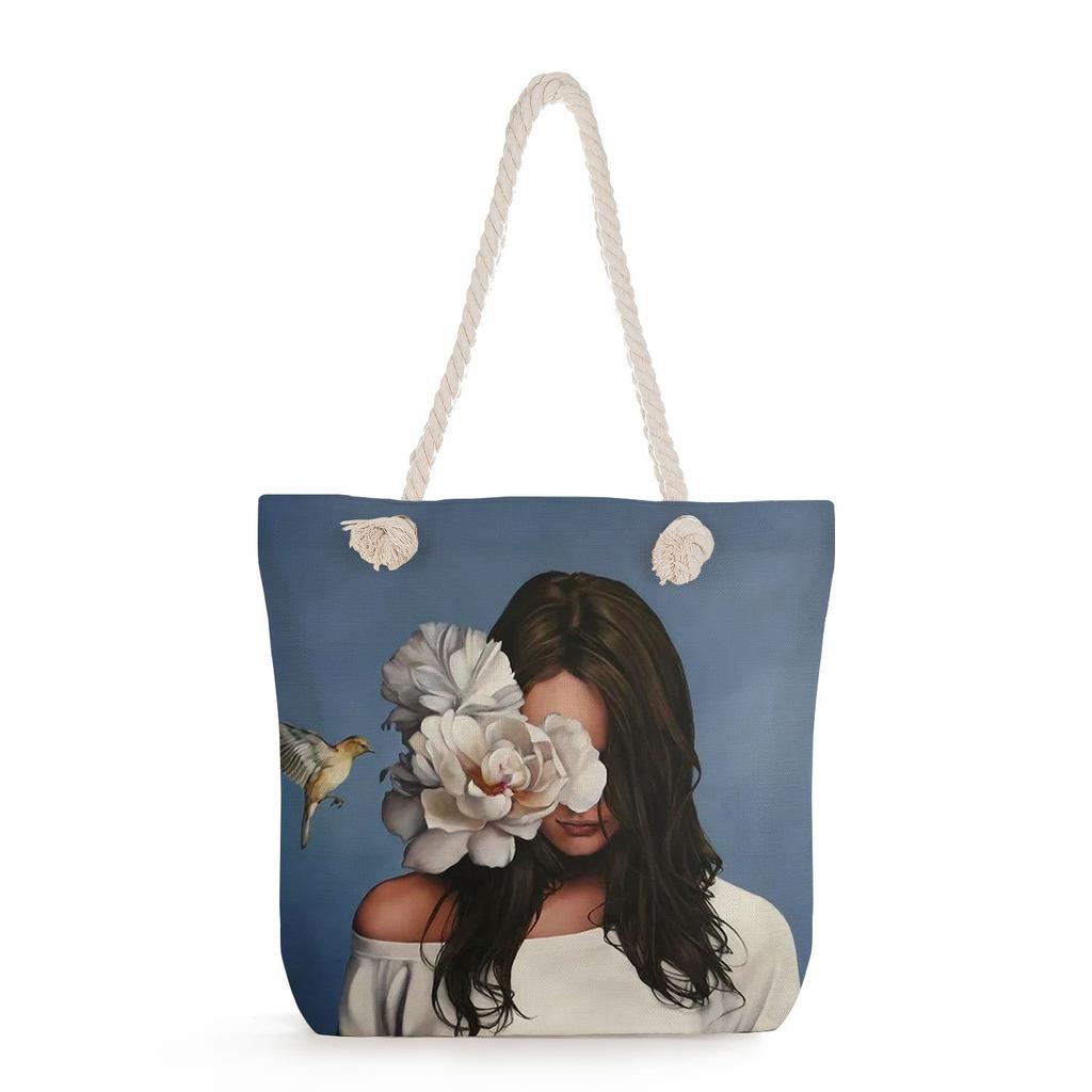 Flower Woman Print Thick Rope Single-shoulder Beach Bag 7213