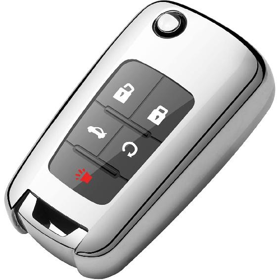 Tukellen for Chevrolet Key Fob Cover Premium Soft TPU Full Protection Key Shell Case Compatible with Chevy Camaro Cruze Impala Equinox Volt Spark