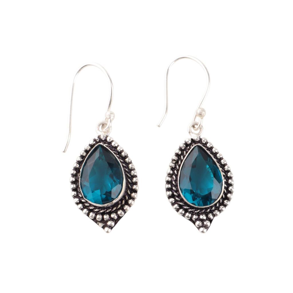Blue Apatite Gemstone Earrings 925 Sterling Silver Handmade Jewelry Gift For Mom EE-164-15