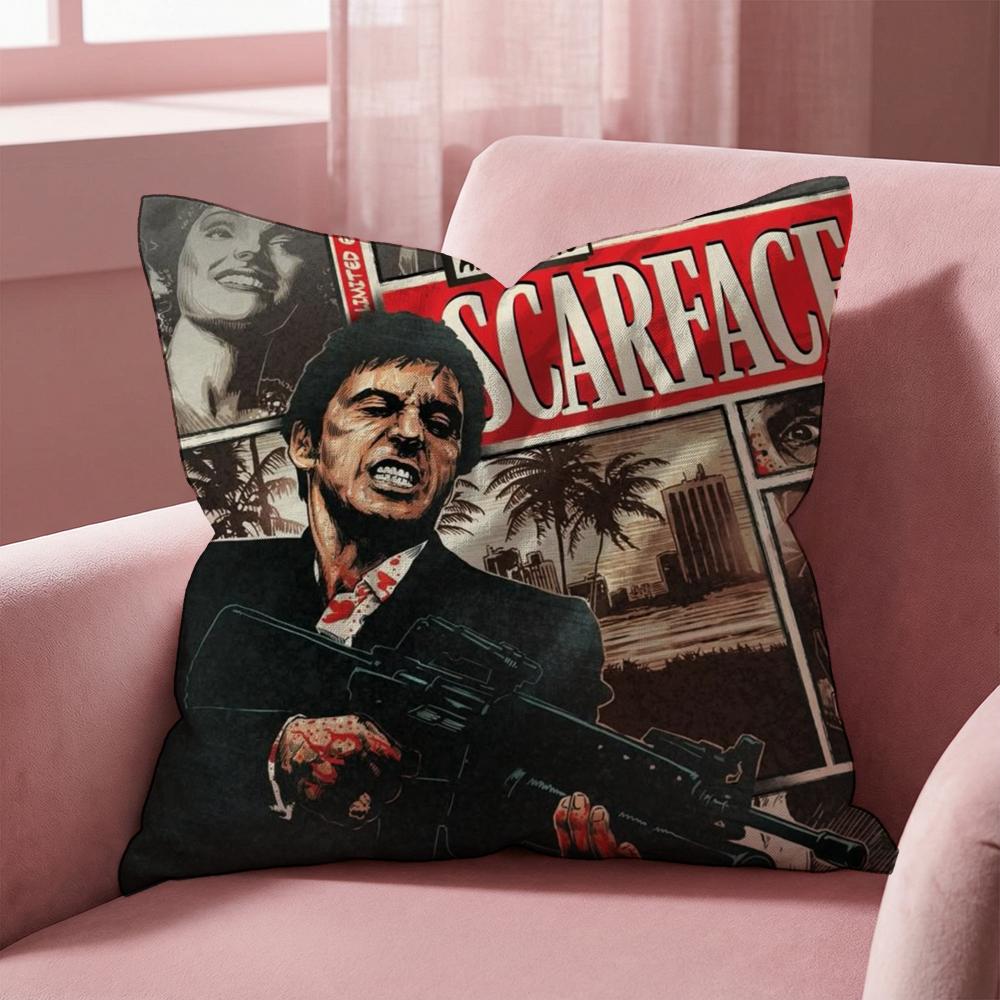 S-Scarface Movie Cushion Cover Multi-Scene Pillow Cover for Home & Car - Reversible, Soft & Durable for Daily Use